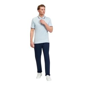 BEN SHERMAN Short Sleeve Signature Pique Polo in Powder Blue, Size XL
